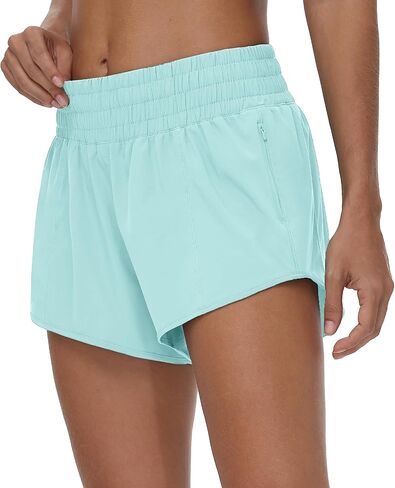 Aurefin High Waisted Athletic Shorts for Women, Quick Dry Running Shorts with Zip Pocket and Liner Womens Gym Workout Shorts in Kuwait