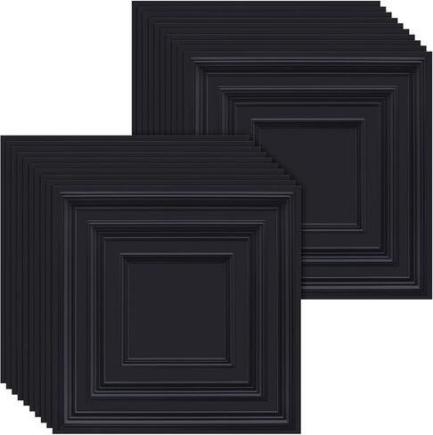 20 Pcs 2 x 2 ft PVC Plastic Drop Ceiling Tiles 24 x 24 x 0.8 Inch Ceiling Panels Decorative Ceiling Covering for Office Bathroom Living Room Bedroom (Black) in Saudi Arabia