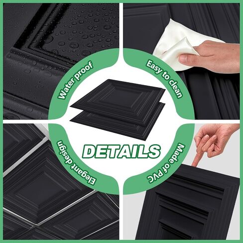20 Pcs 2 x 2 ft PVC Plastic Drop Ceiling Tiles 24 x 24 x 0.8 Inch Ceiling Panels Decorative Ceiling Covering for Office Bathroom Living Room Bedroom (Black) in Saudi Arabia