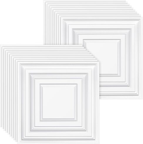 20 Pcs 2 x 2 ft PVC Plastic Drop Ceiling Tiles 24 x 24 x 0.8 Inch Ceiling Panels Decorative Ceiling Covering for Office Bathroom Living Room Bedroom (Black) in Saudi Arabia
