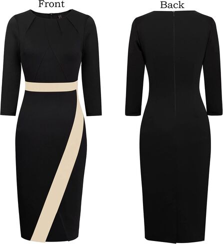 VFSHOW Womens Pleated Crew Neck Front Slit Work Business Office Bodycon Sheath Pencil Dress in Saudi Arabia