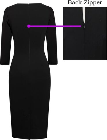 VFSHOW Womens Pleated Crew Neck Front Slit Work Business Office Bodycon Sheath Pencil Dress in Saudi Arabia