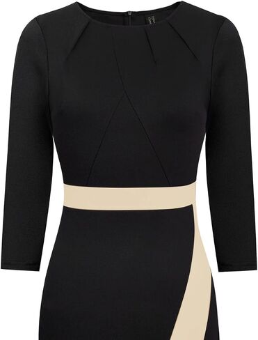 VFSHOW Womens Pleated Crew Neck Front Slit Work Business Office Bodycon Sheath Pencil Dress in Saudi Arabia