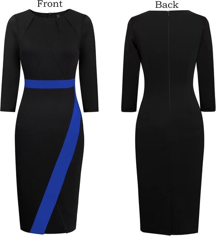 VFSHOW Womens Pleated Crew Neck Front Slit Work Business Office Bodycon Sheath Pencil Dress in Saudi Arabia