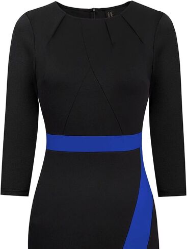 VFSHOW Womens Pleated Crew Neck Front Slit Work Business Office Bodycon Sheath Pencil Dress in Saudi Arabia