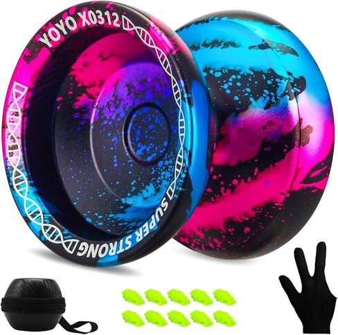Yoyo Professional Responsive Yoyo X0312 for Kids Beginner, Dual Purpose Fingerspin Yo yo for Adults with Unresponsive Yoyo Bearing Kit, 10 Yoyo Strings, Yo-Yo Case & Glove (Black and Gold) in Kuwait