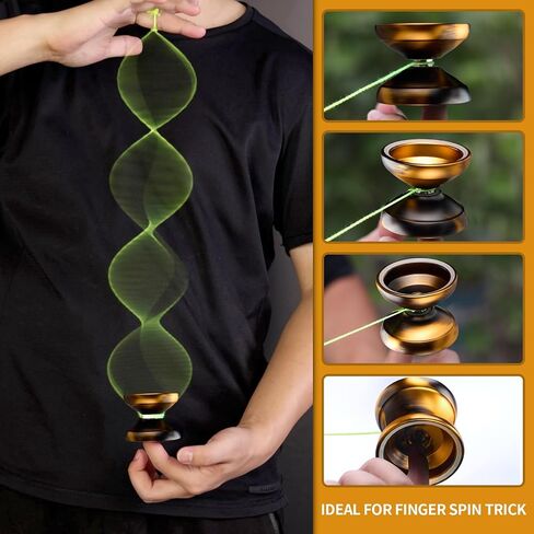 Yoyo Professional Responsive Yoyo X0312 for Kids Beginner, Dual Purpose Fingerspin Yo yo for Adults with Unresponsive Yoyo Bearing Kit, 10 Yoyo Strings, Yo-Yo Case & Glove (Black and Gold) in Kuwait