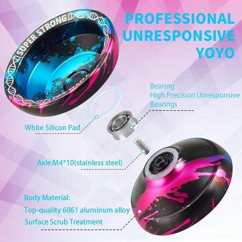 Yoyo Professional Responsive Yoyo X0312 for Kids Beginner, Dual Purpose Fingerspin Yo yo for Adults with Unresponsive Yoyo Bearing Kit, 10 Yoyo Strings, Yo-Yo Case & Glove (Black and Gold) in Kuwait