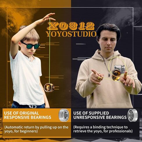 Yoyo Professional Responsive Yoyo X0312 for Kids Beginner, Dual Purpose Fingerspin Yo yo for Adults with Unresponsive Yoyo Bearing Kit, 10 Yoyo Strings, Yo-Yo Case & Glove (Black and Gold) in Kuwait