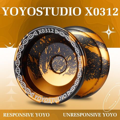 Yoyo Professional Responsive Yoyo X0312 for Kids Beginner, Dual Purpose Fingerspin Yo yo for Adults with Unresponsive Yoyo Bearing Kit, 10 Yoyo Strings, Yo-Yo Case & Glove (Black and Gold) in Kuwait