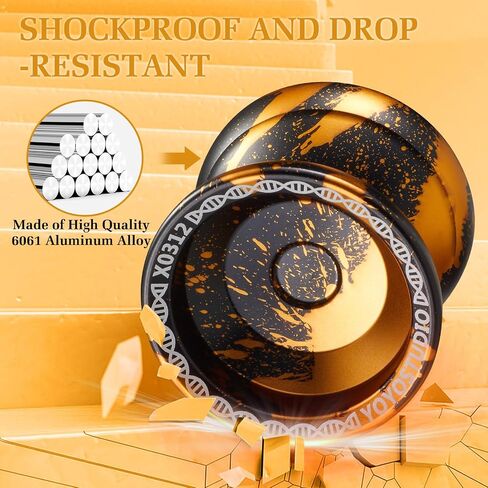 Yoyo Professional Responsive Yoyo X0312 للأطفال المبتدئين، ثنائي الغرض لأصابع اليويو للبالغين مع مجموعة حمل يويو غير المستجيبة، 10 أوتار يويو، حافظة يويو وقفاز (أسود وذهبي) in Kuwait