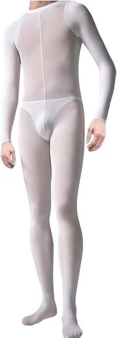 HTRUIYA Men's Bodystocking Back Open Sexy Bodysuit Long Sleeves Pantyhose Lingeries Jumpsuit For Men 120 DEN in Kuwait