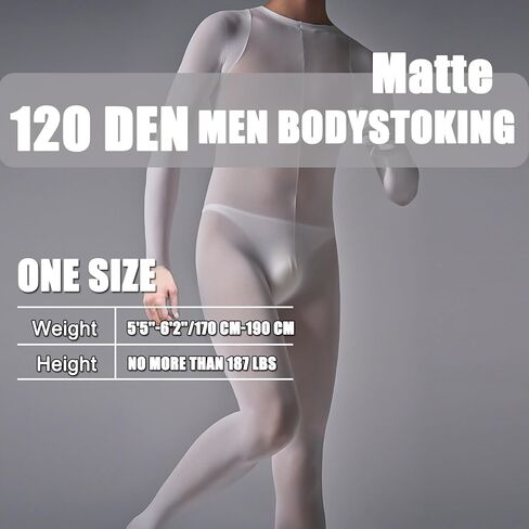 HTRUIYA Men's Bodystocking Back Open Sexy Bodysuit Long Sleeves Pantyhose Lingeries Jumpsuit For Men 120 DEN in Kuwait