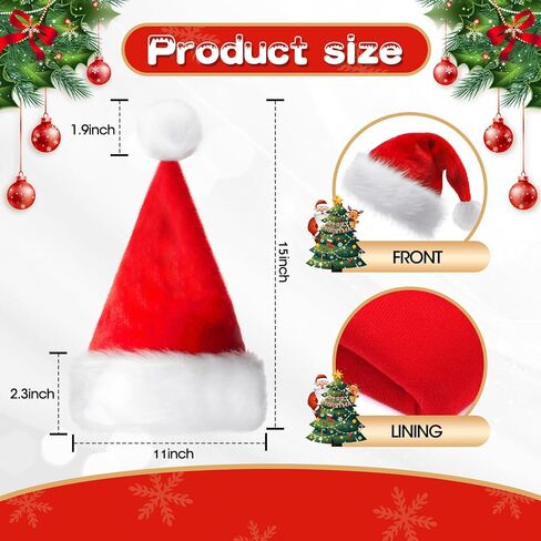 قبعة عيد الميلاد من ليلين للأطفال البالغين، قبعة سانتا، قبعة حفلات عيد الميلاد باللون الأحمر، قبعة كلاسيكية مخملية للجنسين لأغطية الرأس لحفلات عيد الميلاد والعام الجديد in Kuwait