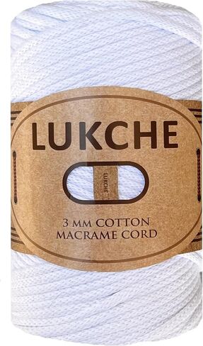 Braided Macrame Cord 3mm x 93yards (279 Feet), Cotton Macrame Cord, Colored Rope, Macrame Yarn, Colored Craft Rope for Wall Hanging, Plant Hangers, Crafts, for Knitting (White 3mm) 1 in Kuwait