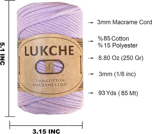 Braided Macrame Cord 3mm x 93yards (279 Feet), Cotton Macrame Cord, Colored Rope, Macrame Yarn, Colored Craft Rope for Wall Hanging, Plant Hangers, Crafts, for Knitting (White 3mm) 1 in Kuwait