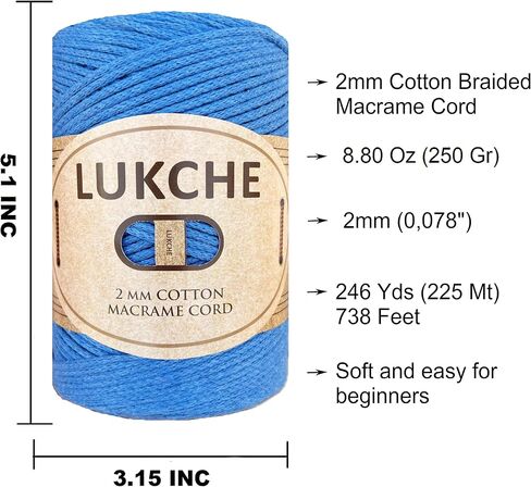 Braided Macrame Cord 3mm x 93yards (279 Feet), Cotton Macrame Cord, Colored Rope, Macrame Yarn, Colored Craft Rope for Wall Hanging, Plant Hangers, Crafts, for Knitting (White 3mm) 1 in Kuwait