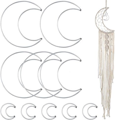 Enenes Dream Catcher Rings, 2 Sizes Metal Hoops, 10 PCS Moon Shaped Silver Macrame Hoops for DIY Crafts Wedding Wall Hanging Decor (Silver Moon) in Saudi Arabia