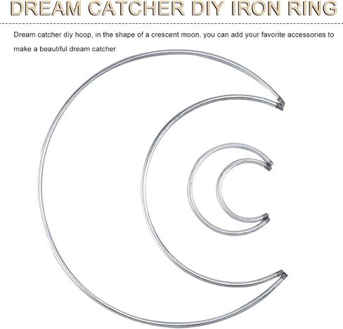 Enenes Dream Catcher Rings, 2 Sizes Metal Hoops, 10 PCS Moon Shaped Silver Macrame Hoops for DIY Crafts Wedding Wall Hanging Decor (Silver Moon) in Saudi Arabia