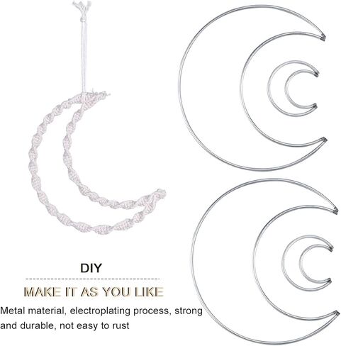 Enenes Dream Catcher Rings, 2 Sizes Metal Hoops, 10 PCS Moon Shaped Silver Macrame Hoops for DIY Crafts Wedding Wall Hanging Decor (Silver Moon) in Saudi Arabia