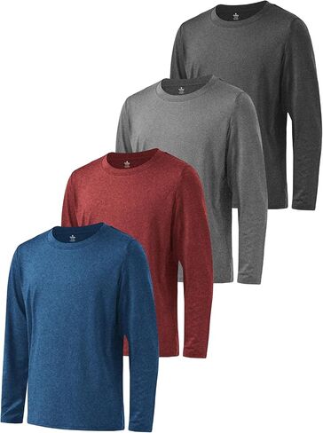 Cooraby Boys Dry-Fit Long Sleeve Active T-Shirt Athletic Performance Clothes Active Crew Neck Soft T-Shirt for Kids Boy in Kuwait