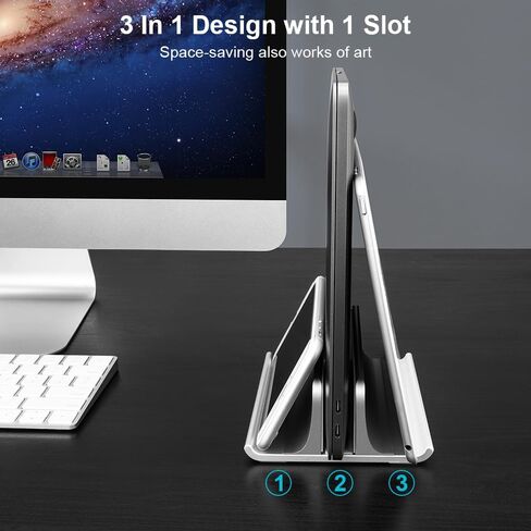 Vaydeer 3-in-1 Vertical Laptop Stand Holder, Aluminum Laptop Stand for Desk with Adjustable Dock, Space-Saving Organizer for All MacBook, Surface, Samsung, HP, Dell, up to 17.3 inch Black in Saudi Arabia