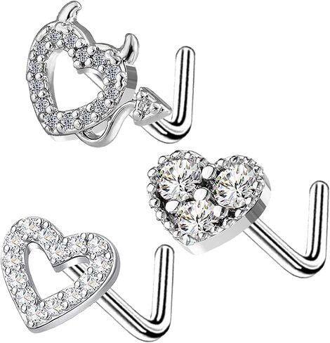 VERAMI 20G Nose Ring Studs 316L Heart Nose Rings Nose Studs Heart Nose Stud Surgical Steel CZ L-Shaped Body Piercing Jewelry in Kuwait