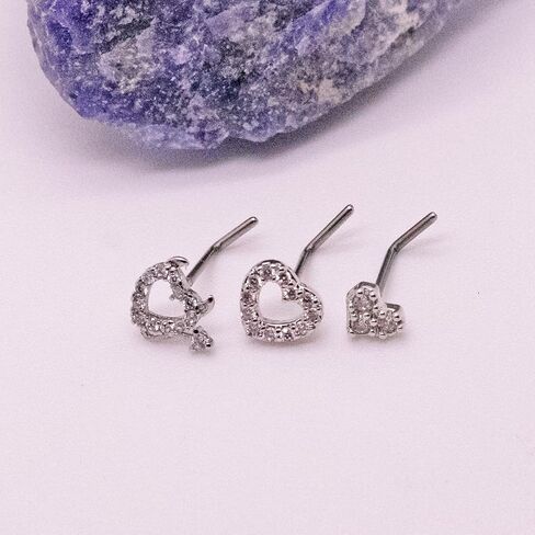 VERAMI 20G Nose Ring Studs 316L Heart Nose Rings Nose Studs Heart Nose Stud Surgical Steel CZ L-Shaped Body Piercing Jewelry in Kuwait