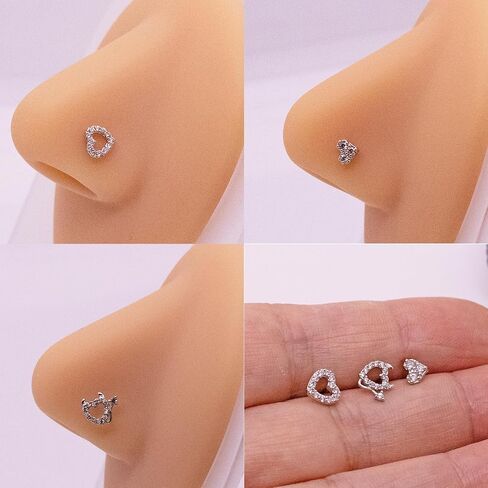 VERAMI 20G Nose Ring Studs 316L Heart Nose Rings Nose Studs Heart Nose Stud Surgical Steel CZ L-Shaped Body Piercing Jewelry in Kuwait