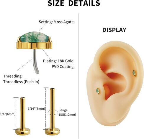 FINE4U 1 قطعة ASTM F136 التيتانيوم ثقب المجوهرات ل الزنمة محارة اللولب شقة Labret 16 جرام 6 مللي متر 8 مللي متر ، الغضروف القرط مسمار مسطح in Saudi Arabia