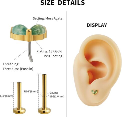 FINE4U 1 قطعة ASTM F136 التيتانيوم ثقب المجوهرات ل الزنمة محارة اللولب شقة Labret 16 جرام 6 مللي متر 8 مللي متر ، الغضروف القرط مسمار مسطح in Saudi Arabia