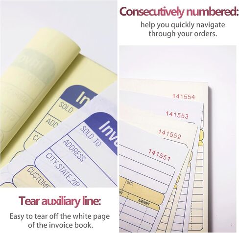 XKDOUS 2 Pack Invoice Book, 2-Part Carbonless, 5-9/16" x 8-7/16" Invoice Receipt Book for Small Business, 50 Sets per Book in Kuwait