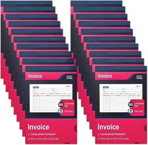 XKDOUS 2 Pack Invoice Book, 2-Part Carbonless, 5-9/16" x 8-7/16" Invoice Receipt Book for Small Business, 50 Sets per Book in Kuwait