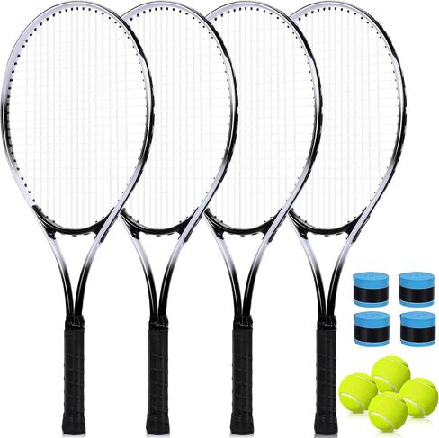 4 Pack Tennis Rackets for Adults Recreational 4 Players Pre Strung 27 Inch Tennis Racquets Lightweight Tennis Rackets Bulk with 4 Tennis Balls 4 Overgrips for Tennis Training in Saudi Arabia