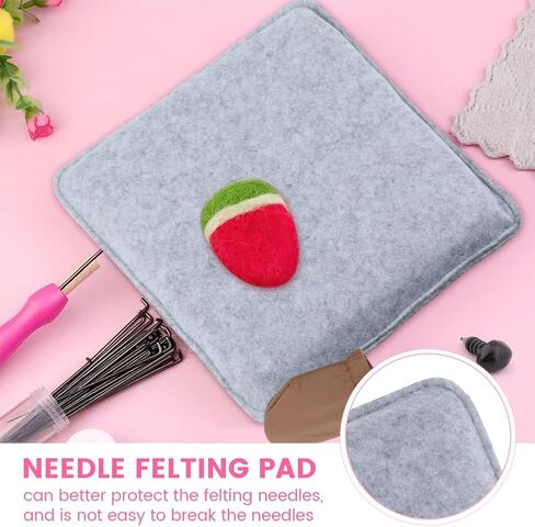 وسادة التلبيد بإبرة الصوف من كاكالوت، لوازم التلبيد بالإبرة، حصيرة التلبيد بالإبرة، قاعدة تلبيد بإبرة سميكة وثابتة، من أجل التلبيد الدقيق، بما في ذلك واقيات الأصابع الجلدية والأنوف البلاستيكية، رمادي in Kuwait