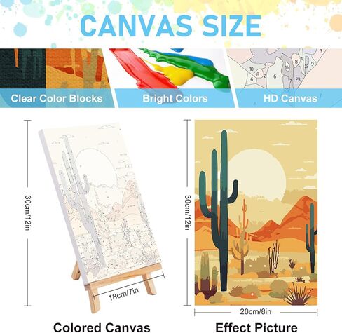 Offito 4 Pack Framed Paint by Numbers Kit for Adults Beginners with Wooden Easel, Landscape Easy Paint by Number Kit with Frame, Watercolor Adult Paint by Number Framed Canvas (8 * 12 Inch) in Saudi Arabia