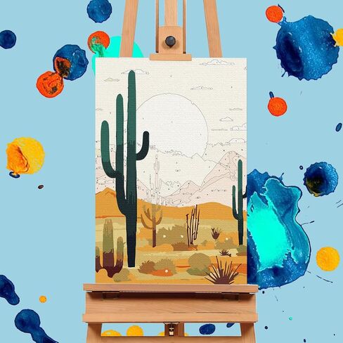 Offito 4 Pack Framed Paint by Numbers Kit for Adults Beginners with Wooden Easel, Landscape Easy Paint by Number Kit with Frame, Watercolor Adult Paint by Number Framed Canvas (8 * 12 Inch) in Saudi Arabia