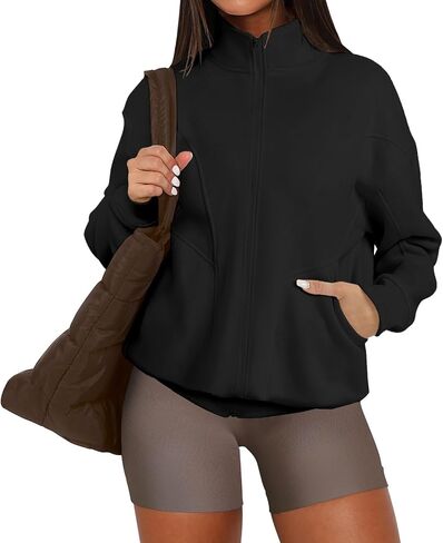 Wenlia Women's Full Zip Sweatshirts Long Sleeve Jacket Collar Neck Casual Fleece Sweatshirts with Pockets in Saudi Arabia