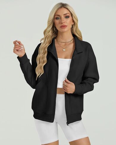 Wenlia Women's Full Zip Sweatshirts Long Sleeve Jacket Collar Neck Casual Fleece Sweatshirts with Pockets in Saudi Arabia