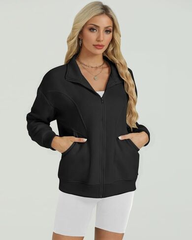 Wenlia Women's Full Zip Sweatshirts Long Sleeve Jacket Collar Neck Casual Fleece Sweatshirts with Pockets in Saudi Arabia