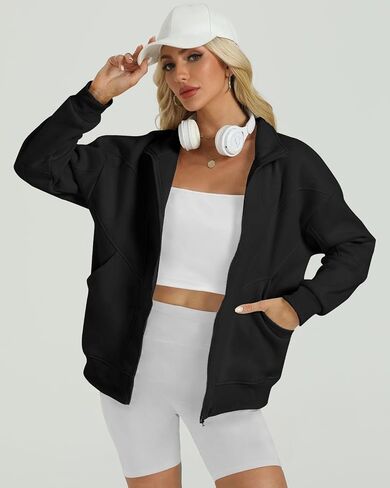 Wenlia Women's Full Zip Sweatshirts Long Sleeve Jacket Collar Neck Casual Fleece Sweatshirts with Pockets in Saudi Arabia