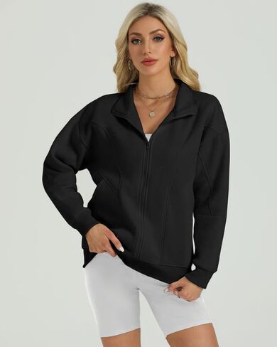 Wenlia Women's Full Zip Sweatshirts Long Sleeve Jacket Collar Neck Casual Fleece Sweatshirts with Pockets in Saudi Arabia
