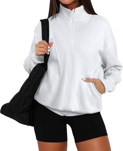 Wenlia Women's Full Zip Sweatshirts Long Sleeve Jacket Collar Neck Casual Fleece Sweatshirts with Pockets in Saudi Arabia