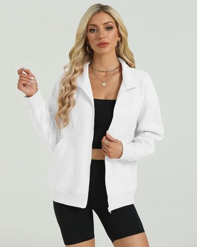 Wenlia Women's Full Zip Sweatshirts Long Sleeve Jacket Collar Neck Casual Fleece Sweatshirts with Pockets in Saudi Arabia