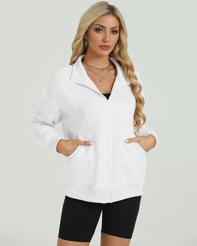 Wenlia Women's Full Zip Sweatshirts Long Sleeve Jacket Collar Neck Casual Fleece Sweatshirts with Pockets in Saudi Arabia