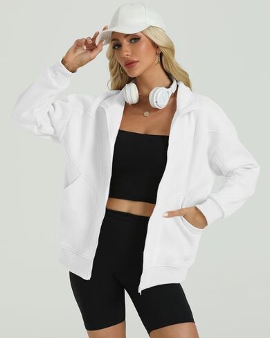 Wenlia Women's Full Zip Sweatshirts Long Sleeve Jacket Collar Neck Casual Fleece Sweatshirts with Pockets in Saudi Arabia