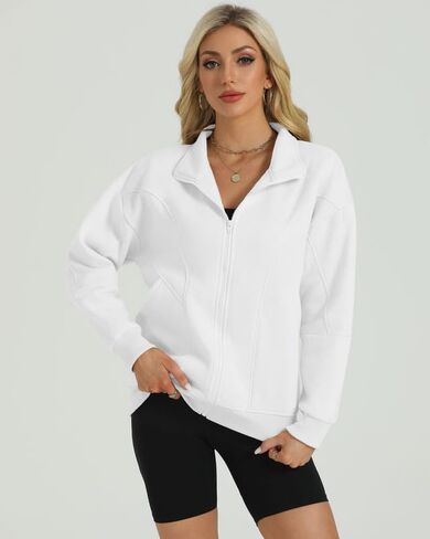 Wenlia Women's Full Zip Sweatshirts Long Sleeve Jacket Collar Neck Casual Fleece Sweatshirts with Pockets in Saudi Arabia