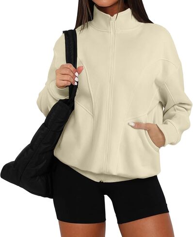 Wenlia Women's Full Zip Sweatshirts Long Sleeve Jacket Collar Neck Casual Fleece Sweatshirts with Pockets in Saudi Arabia