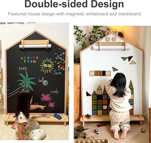 House Design Double-Sided Magnetic Drawing Board w/Detachable Roller for Kids, Extra Large Art Easel for Toddlers Boys and Girls Gift (Wall Mountable) in Kuwait