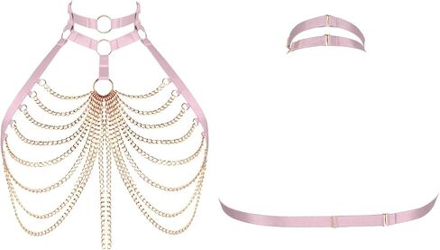 Women's Body Harness Plus Size Bra Chain Hollow Punk Gothic Halloween Dance Costume in Saudi Arabia